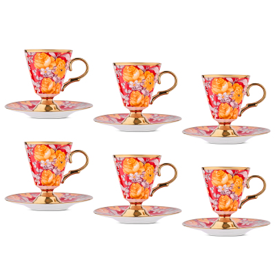 Aryıldız Begonia 12 Parça 6 Kişilik Kahve Fincan Takımı Kırmızı 100 ml - 5