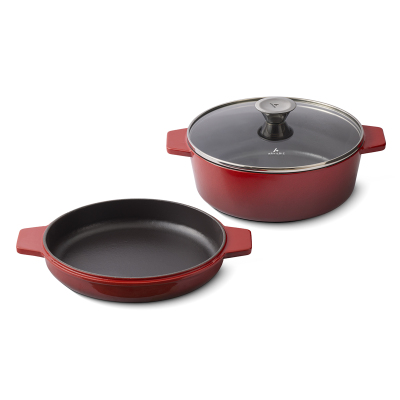 Aryıldız Duo Cast İron Tencere/ Çift Kulplu Tava Kırmızı 28 cm - 4