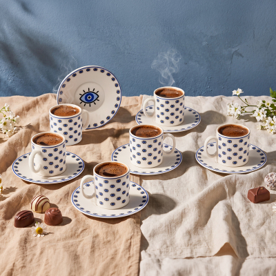 Aryıldız Elis 12 Parça 6 Kişilik Kahve Fincan Takımı Mavi 90 ml - ARYILDIZ