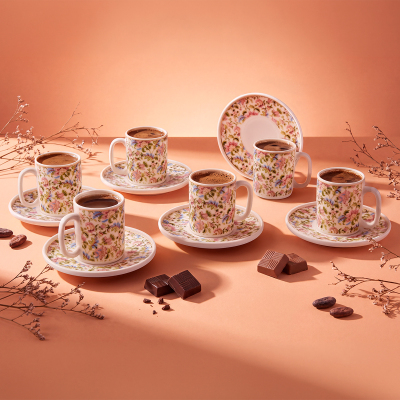Aryıldız Elis 12 Parça 6 Kişilik Kahve Fincan Takımı Pembe 90 ml - ARYILDIZ