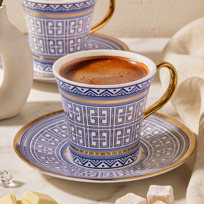 Aryıldız Kingham 12 Parça 6 Kişilik Kahve Fincan Takımı Mavi 90 ml - 3