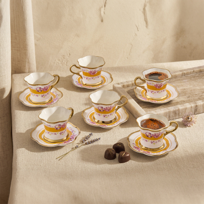 Aryıldız Lal 6 Kişilik 12 Parça Kahve Fincan Takımı Sarı 90 ml - 1