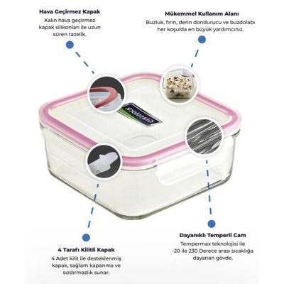 Glasslock Kare Cam Saklama Kabı 900 ml - 4
