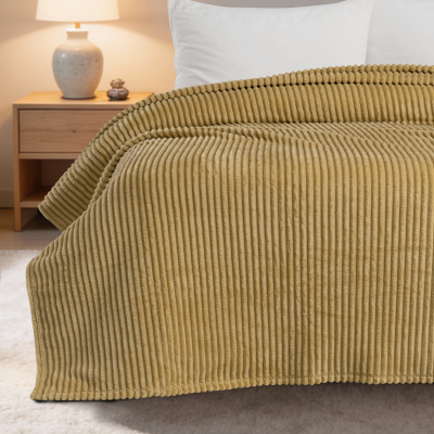 Maxstyle Çizgili Vizon Çift Kişilik Polar Battaniye Hardal 200x220 cm - 3