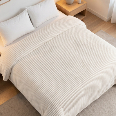 Maxstyle Çizgili Vizon Çift Kişilik Polar Battaniye Kemik 200x220 cm - MAXSTYLE