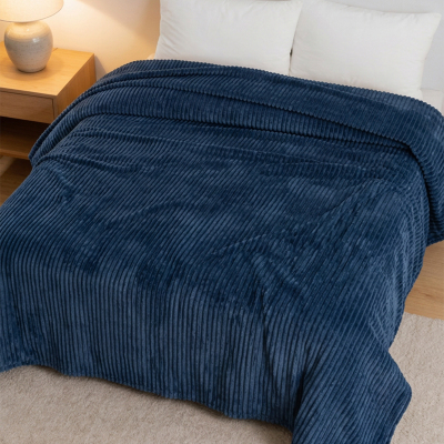 Maxstyle Çizgili Vizon Çift Kişilik Polar Battaniye Lacivert 200x220 cm - 2