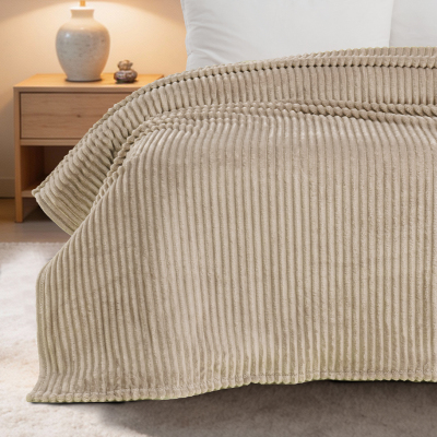 Maxstyle Çizgili Vizon Çift Kişilik Polar Battaniye Mocha 200x220 cm - 3