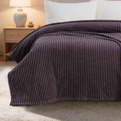 Maxstyle Çizgili Vizon Çift Kişilik Polar Battaniye Mürdüm 200x220 cm - 4