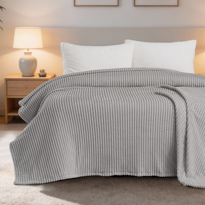 Maxstyle Çizgili Vizon Tek Kişilik Polar Battaniye Gri 150x220 cm - MAXSTYLE