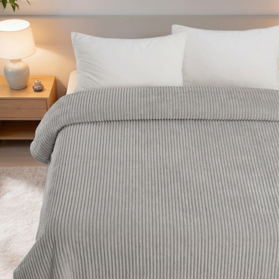 Maxstyle Çizgili Vizon Tek Kişilik Polar Battaniye Gri 150x220 cm - 2