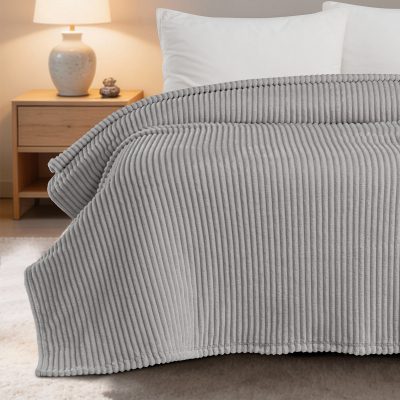 Maxstyle Çizgili Vizon Tek Kişilik Polar Battaniye Gri 150x220 cm - 3