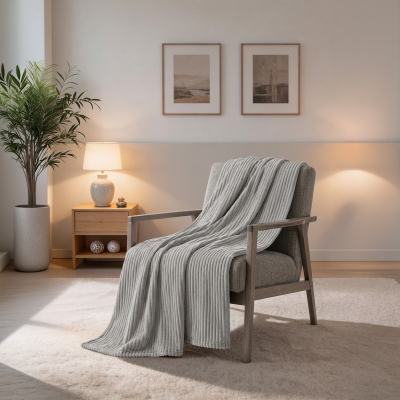 Maxstyle Çizgili Vizon Tek Kişilik Polar Battaniye Gri 150x220 cm - 4