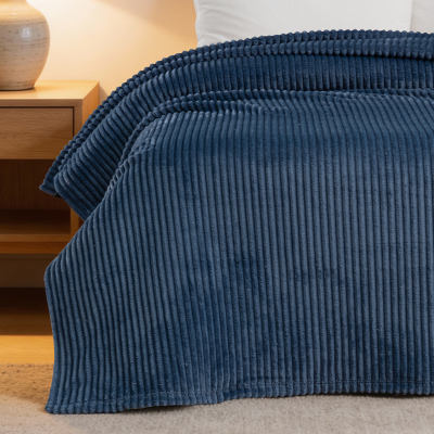 Maxstyle Çizgili Vizon Tek Kişilik Polar Battaniye Lacivert 150x220 cm - 2