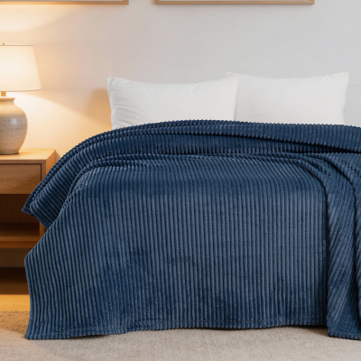 Maxstyle Çizgili Vizon Tek Kişilik Polar Battaniye Lacivert 150x220 cm - 3