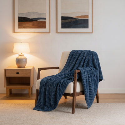 Maxstyle Çizgili Vizon Tek Kişilik Polar Battaniye Lacivert 150x220 cm - 4