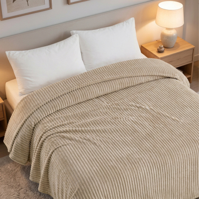 Maxstyle Çizgili Vizon Tek Kişilik Polar Battaniye Mocha 150x220 cm - MAXSTYLE