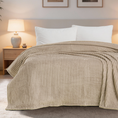 Maxstyle Çizgili Vizon Tek Kişilik Polar Battaniye Mocha 150x220 cm - 3