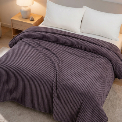 Maxstyle Çizgili Vizon Tek Kişilik Polar Battaniye Mürdüm 150x220 cm - 2