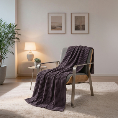 Maxstyle Çizgili Vizon Tek Kişilik Polar Battaniye Mürdüm 150x220 cm - 4