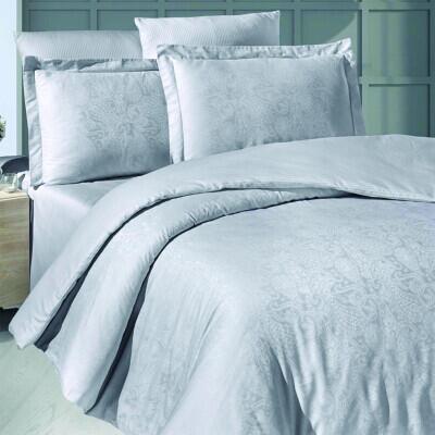 Maxstyle Jakarlı Saten Anemone Gri Çift Kişilik Nevresim Takımı - MAXSTYLE