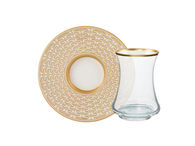 Sandro Moreno 1453 Gravür Asalet Gold 12 Parça 6 Kişilik Çay Seti 150 ml - SANDRO MORENO