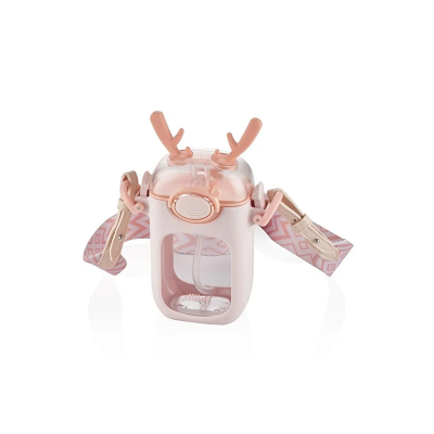 Vagonlife Diller Tritan Geyik Görünümlü Pipetli Matara Pembe 400 ml - 1